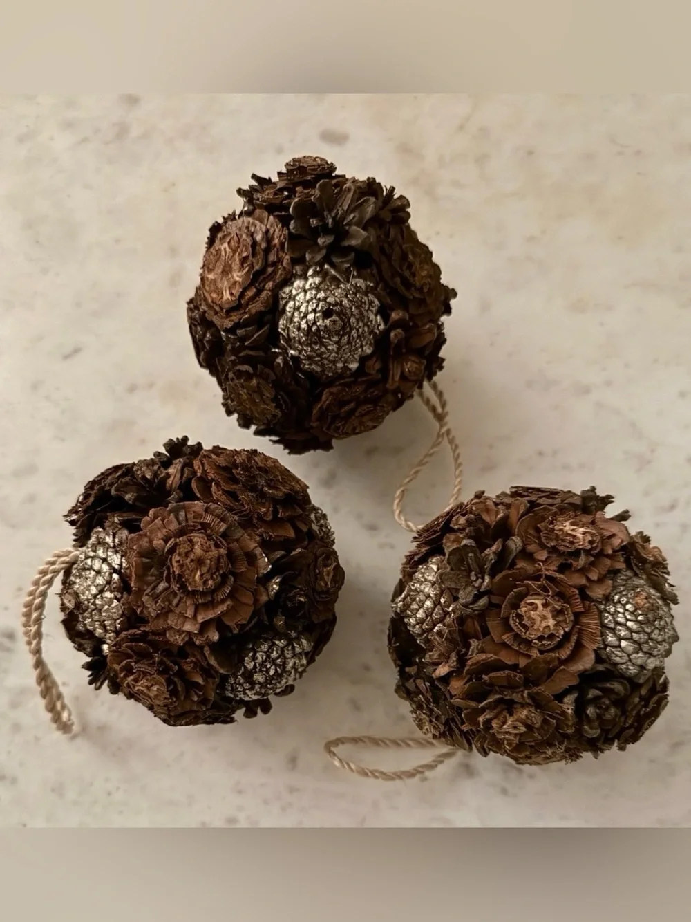 Pottery Barn Pinecone Ball Ornament Set of 3